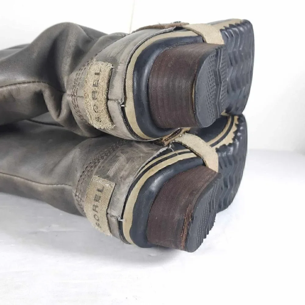 Sorel Women's Slimpack US6,5 Gray Leather Tall Waterproof Equestrian Snow Boots